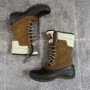Women's The North Face Shellista II Brown Mid Faux Fur Winter Snow Boots Sz 7